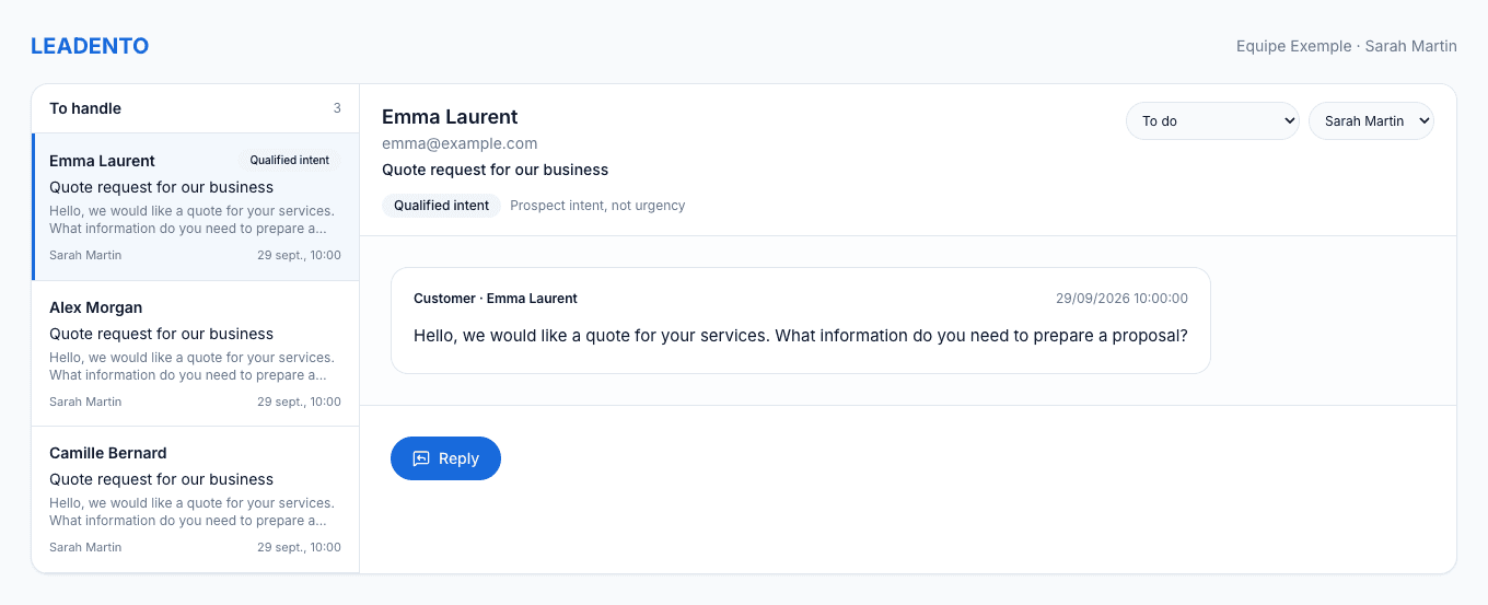 Find conversations and their owners in one shared workspace.